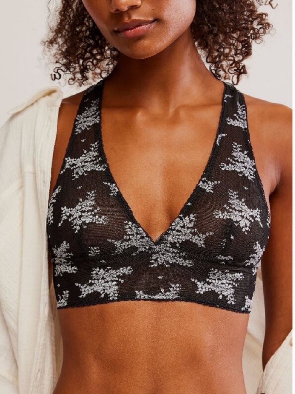 NWT Free People Talk About It Racerback Bra / Black Combo L
